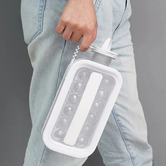 2-in-1 bottle with integrated ice cube mold 