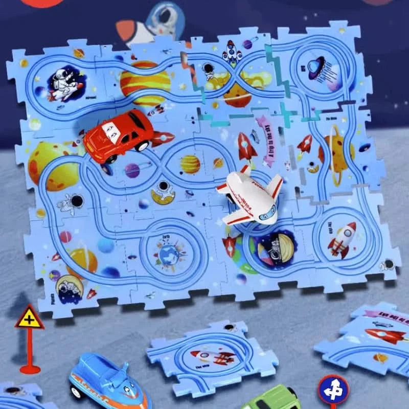 Vzdelávací obvodový puzzle s elektrickými vozidlami 