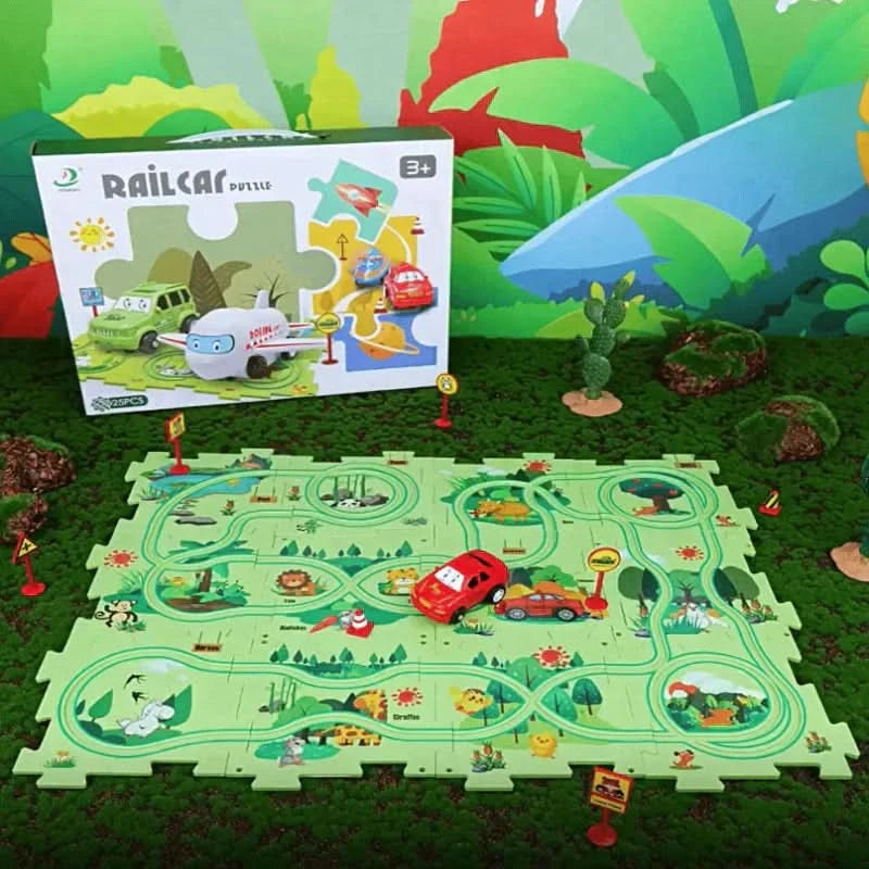 Vzdelávací obvodový puzzle s elektrickými vozidlami 