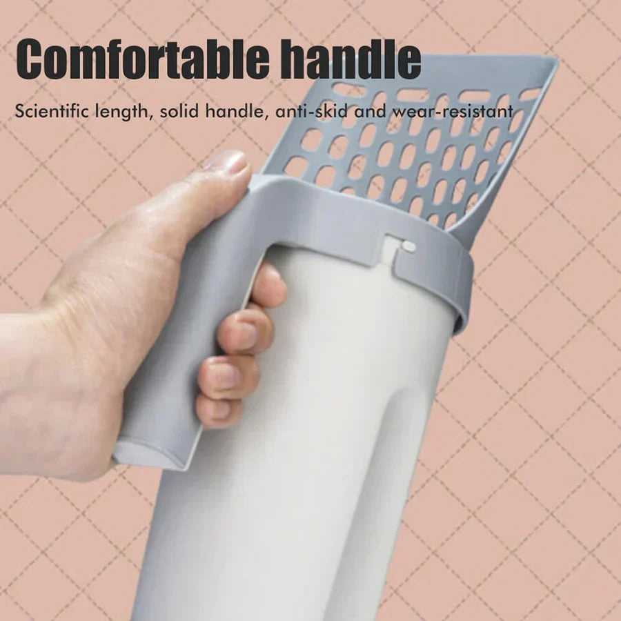 Praktieke kattenbakschep met geïntegreerde zakken 