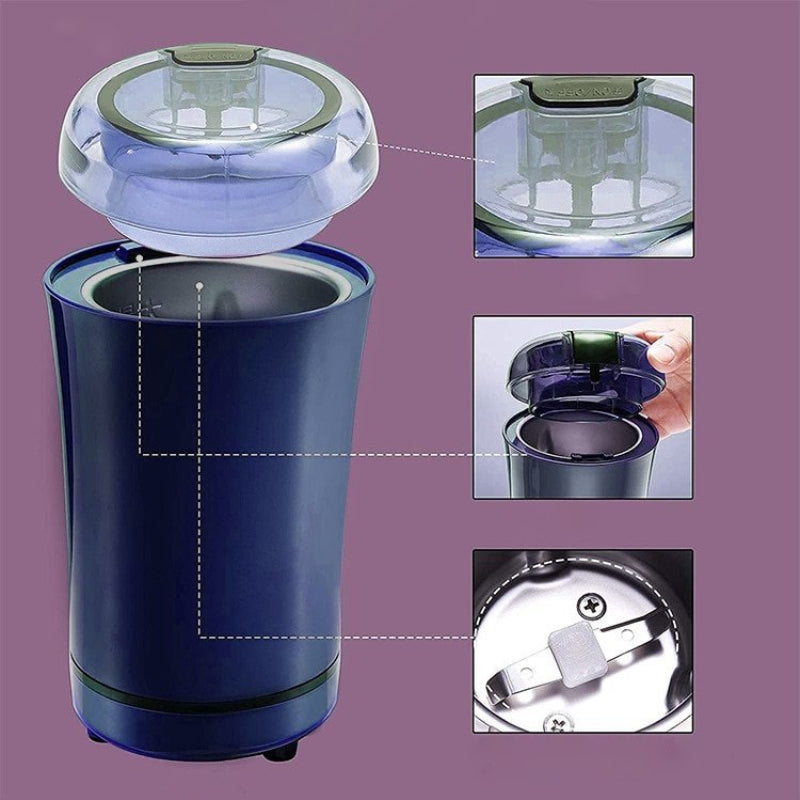 この電動ミルで食材を素早く簡単に粉砕します 